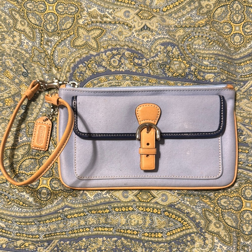 Coach Blue and Tan wristlet